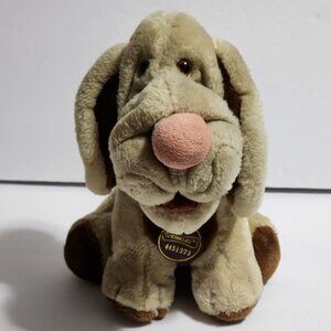 Ganzbros Wrinkles Beige Puppy Dog with Pink Nose Sitting Plush Vintage 1981 10"